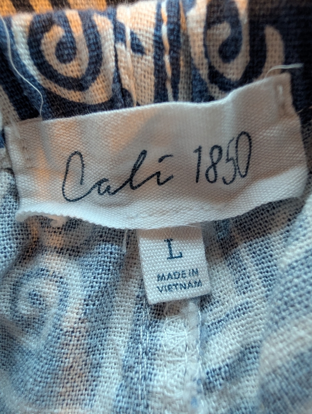 Blue & White Printed Linen Pull On Pants - Blue Bandana Geo Sardines Fish - Picture 10 of 11